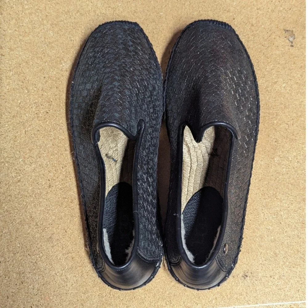 UGG Tioga‎ Metallic Woven Leather Espadrille Loafers Black Pewter 1010196 Size 6